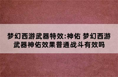 梦幻西游武器特效:神佑 梦幻西游武器神佑效果普通战斗有效吗